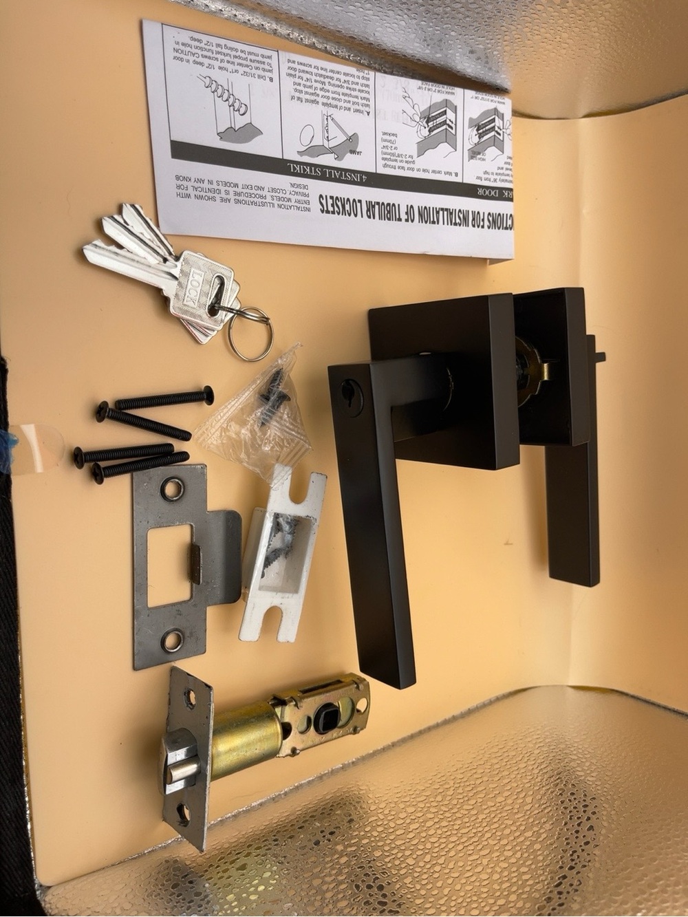 Matte Black Square Keyed Entry Door Lever Lock Handle Set 3 Keys new